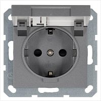 Розетка Schuko с крышкой и защитными шторками 16A 250V~ 2P+T, цвет Алюминий | код G5505S | Jasmart