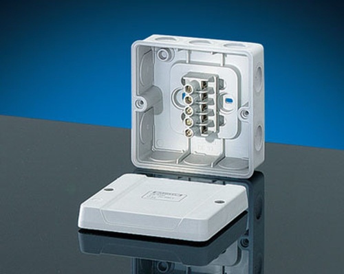 Коробка клеммная 5-полюсная 1.5-4 кв.мм 98х98х52 IP55 серая с мембранами (DE 9345) | код 6000272 | HENSEL