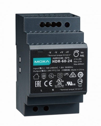 Блок питания HDR-60-24 MOXA 60WUltra Slim Step Shape Din-Rail Power Supply 24 VDC 2.5A 85-264VAC 120-370VDC t: -30/70 | код 00-06131700 | MOXA Блок питания HDR-60-24 MOXA 60WUltra Slim Step Shape Din-Rail Power Supply 24 VDC 2.5A 85-264VAC 120-370VDC t: -30/70 | код 00-06131700 | MOXA