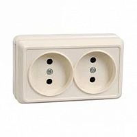 Розетка двухместная ОКТАВА, открытый монтаж, со шторками, кремовый | код. ERO23-K33-10-DC | IEK