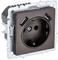 Розетка BRITE РЮш10-1-БрТБ 16А с USB A+A 2.1А с заземл. защ. шторки темн. бронза | код BR-R14-16-U21-D21-K45 | IEK