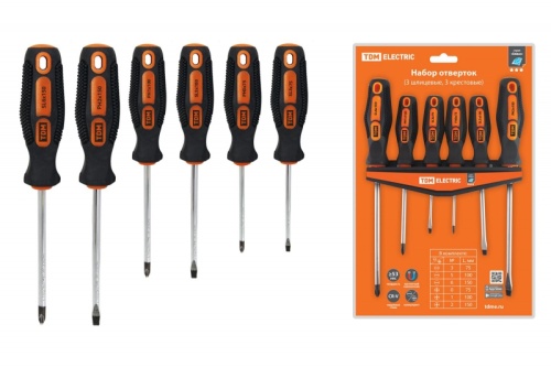 Набор отверток 6 шт.: SL:3x75 5x100 6x150, PH:0х75 1x100 2x150 (пласт. держатель), CR-V Алмаз TDM | код SQ1013-0207 | TDM