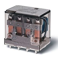 Миниатюрное силовое электромеханическое реле, монтаж в розетку или наконечники Faston (4.8х0.5мм), 2CO 12A, контакты AgNi, катушка 12В АC, степень защиты RTI, опции: кнопка тест + мех.индикатор + LED | код 564481100001 | FINDER