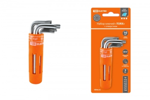 Набор ключей TORX с отверстием 7 шт: T9-T30 (круглый держатель в блистере), CR-V сталь Алмаз TDM | код SQ1021-0101 | TDM Набор ключей TORX с отверстием 7 шт: T9-T30 (круглый держатель в блистере), CR-V сталь Алмаз TDM | код SQ1021-0101 | TDM