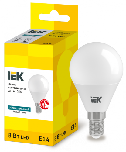 Лампа LED ALFA G45 шар 8Вт 230В 4000К E14 (6шт) IEK | код LLA-G45-8-230-40-E14-6 | IEK