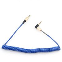 Кабель аудио 90? спиральный Cablexpert CCAB-02-35MMLC-1.8MU. 3.5 джек (M)/3.5 джек (M), синий, 1.8м, блистер | код CCAB-02-35MMLC-1.8MU | Cablexpert