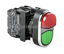 B162K21KY Кнопка сдвоенная выступающая красно-зеленая с красной подсветкой(1НО+1НЗ) | код B162K21KY | EMAS