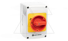 Переключатель PNGBS 40 10 LK, аварийный, 3P, 40A, тип 0-1, 18.5kW(400VAC по АС-23), красная блокируемая в 0 рукоятка, в корпусе IP65 | код EAC602862 | Rade Koncar