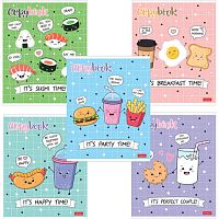 Тетрадь А5, 48 л., HATBER, скоба, клетка, обложка картон, ПРИШЛА ЕДА (5 видов в спайке), 48Т5лВ1 | код 404153 | HATBER