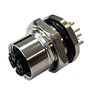 Разъем М12,8X,гнездовой,пайка на печатную плату,металлический,прямой,резьба M16,приборная часть СЦМ120125-08X | код 185200671 | СТЭЗ