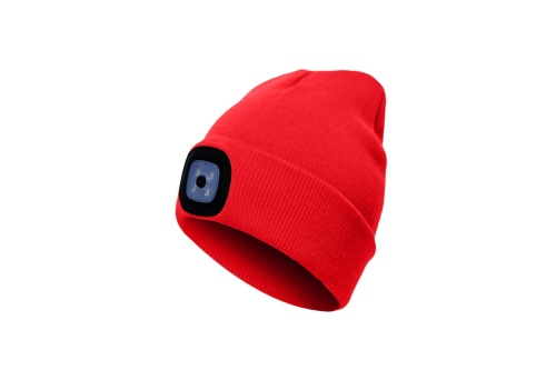 Шапка с фонариком 215х205х5 красн. (фонарь 66х50х15мм снимается; аккум. 3.7В/200мА.ч) 3 режима свечения Космос KOCHat_red