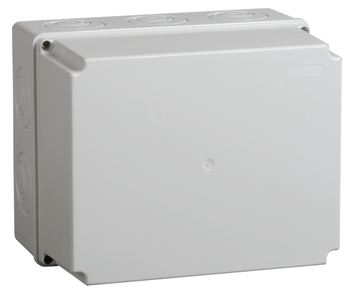 Коробка КМ41274 распаячная для открытой проводки 240х195х165мм IP55 (RAL7035 кабельные вводы 5 шт) | код UKO10-240-195-165-K41-55 | IEK