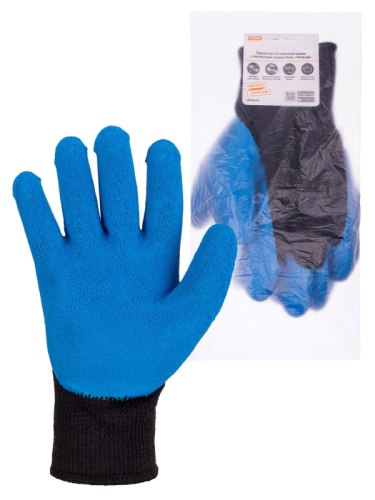 Перчатки х/б плотной вязки с латексным покрытием, Рельеф, черные, 10, 10 кл., 125 г, 1 пара, TDM | код SQ1016-0214 | TDM