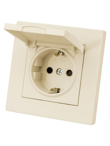 Розетка 2П+З 16А 250В IP44 с защ. шт. с крышкой сл. кость Сенеж TDM | код SQ1816-0139 | TDM