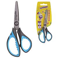 Ножницы ЮНЛАНДИЯ BASIC , 155 мм, ребристые резиновые вставки, черно-голубые, европодвес, 236991 | код 236991 | ЮНЛАНДИЯ