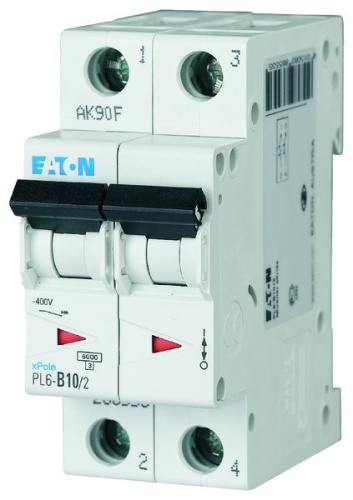 Автоматический выключатель 10А, кривая отключения B, 2 полюса, откл. способность 6 кА, PL6-B10/2 | код 286553 | EATON Автоматический выключатель 10А, кривая отключения B, 2 полюса, откл. способность 6 кА, PL6-B10/2 | код 286553 | EATON