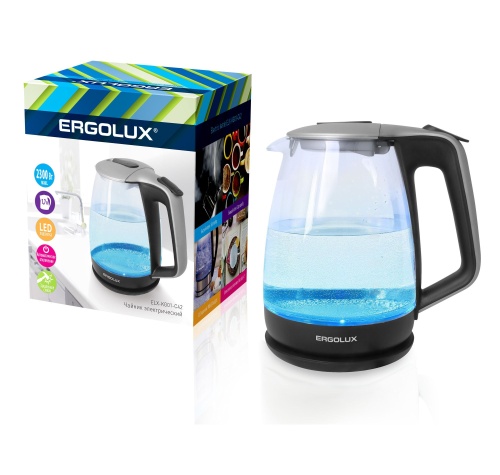 Чайник ELX-KG01-C42 стекл. 1.7л 160-250В 1500-2300Вт серебристо-черн. | код 13117 | Ergolux