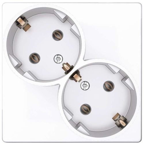 Розетка 2-м СП 24 16А IP20 2х2P+E Schuko без защ. шторок механизм бел. | Код. 2450459-030 | Smon