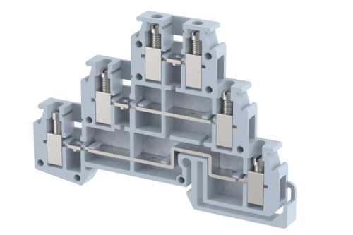 Клемма проходная винтовая 4 мм2, трехуровневая, на 6 подключений, серая DU3D4(G) | код 1704030000 | Elmex