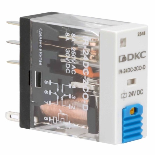 Реле миниатюрное промышленное, 2CO, ком. ток 8А, AgSnO?, напряжение 12V DC, опция: тест-кнопка+светодиод+защитный диод | код IR-12DC-2CO-D | DKC Реле миниатюрное промышленное, 2CO, ком. ток 8А, AgSnO?, напряжение 12V DC, опция: тест-кнопка+светодиод+защитный диод | код IR-12DC-2CO-D | DKC