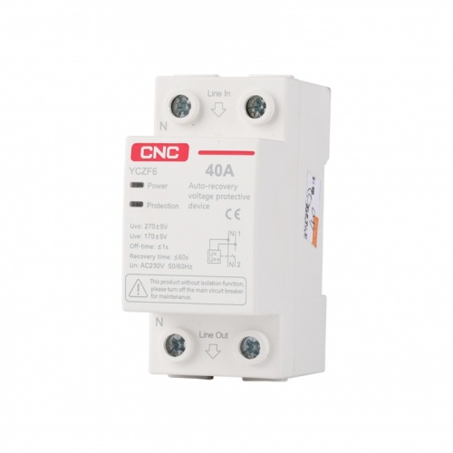 Реле контроля напряжения YCZF6-40A/1P+N ввод сверху | код A060103 | CNC