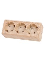 Розетка 3-х местная горизонтальная 2П+3 открытой установки IP20 16A с з/ш сосна Ладога TDM | код SQ1801-0427 | TDM