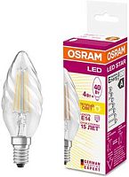 Лампа светодиодная LED 4Вт Е14 FILAMENT CLBW40, тепло-бел, прозр.витая свеча | код 4058075055391 | LEDVANCE