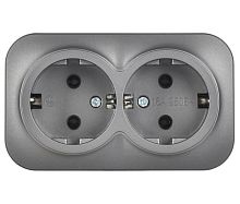 GLORY Розетка 2-местная для открытой установки с заземлением без защитных шторок 16А РС22-3-ХСм сталь матовый IEK | код ERH21-K46M-16 | IEK