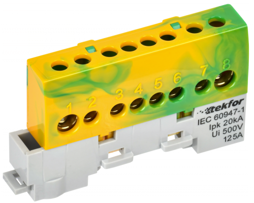 TEKFOR Шина PE земля изолированная на универсальном держателе 8х12-8-ЖЗ IEK | код TF-NN20-08-KL-K52 | IEK