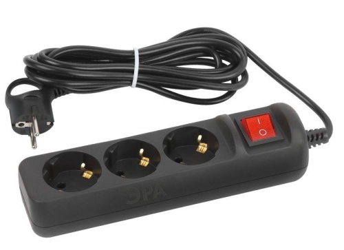 Удлинитель электрический UX-3es-5m-B с заземлением с выключателем 3 розетки 5м ПВС 3х0.75кв.мм 10А черн. | код. Б0057729 | Эра Удлинитель электрический UX-3es-5m-B с заземлением с выключателем 3 розетки 5м ПВС 3х0.75кв.мм 10А черн. | код. Б0057729 | Эра