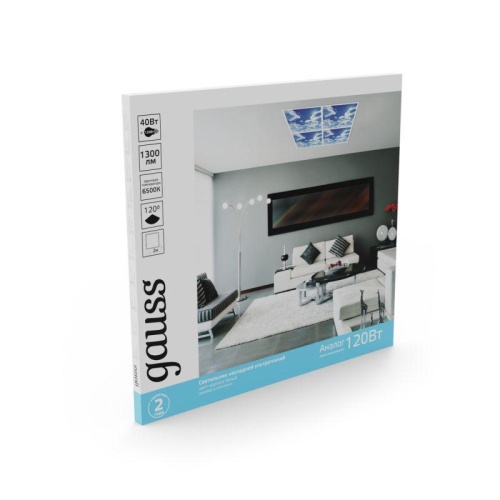 Светильник светодиодный ДВО 40 Вт 1300 лм 6500К AC 220В IP20 595х595х8мм ультратонкий с картоной небо драйвер в комплекте Gauss | код 846511340 | Gauss фото 4