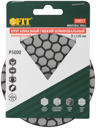Круг алмазный гибкий шлифовальный АГШК (липучка), сухое шлифование, 100 мм, Р3000 | код 39857 | FIT фото 3
