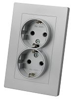 Розетка двойная 2П+З 16А 250В с защ. шт. серебр. металлик Сенеж TDM | код SQ1816-0237 | TDM