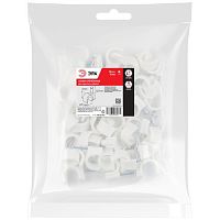 Скоба пластиковая крепежная круглая 10 мм белая NO-224-572 (50 шт/уп) | код Б0066648 | ЭРА