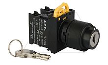 Переключатель PB3E, с ключом, I-0-II, фиксация, ключ выним. в 0, I и II, 2NO, 6A 230VAC/24VDC, 22mm, IP65 | код PB3E-Y3S20/Em | АРТ