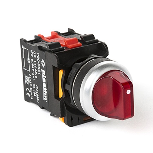 PB0-AK134M5 Переключатель с подсветкой, с фиксацией, 3 положения 1-0-2, 2NC. AC 230 В. (Красный) | код PB0-AK134M5 | Plastim