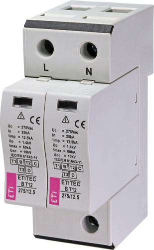 Ограничитель перенапряжения ETITEC B T12 275/12,5 (2+0) 2p | код 002440317 | ETI Ограничитель перенапряжения ETITEC B T12 275/12,5 (2+0) 2p | код 002440317 | ETI
