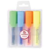 Текстмаркеры BRAUBERG, НАБОР 4 шт., АССОРТИ, FLUO, прозрачный корпус, скошенный наконечник 1-5 мм, 150403 | код 150403 | BRAUBERG