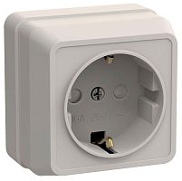 Розетка ОКТАВА, открытый монтаж, с заземлением, со шторками, кремовый | код. ERO14-K33-16-DC | IEK