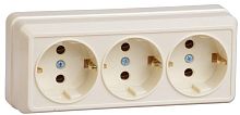 Розетка трехместная ОКТАВА, открытый монтаж, с заземлением, кремовый | код. ERO31-K33-16-DC | IEK
