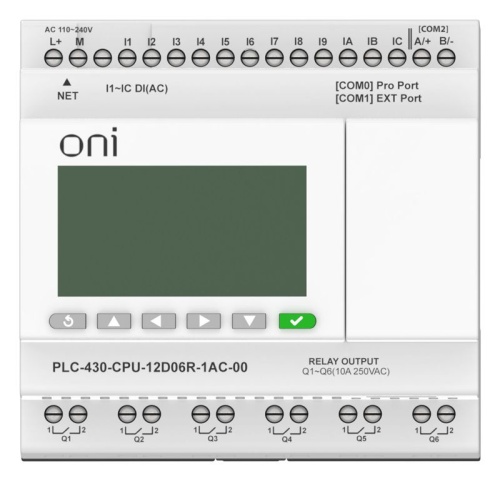Модуль ЦПУ 12 DI 6 RO 220В AC с Ethernet портом с экраном | код PLC-430-CPU-12D06R-1AC-00 | ONI