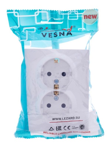 Розетка 2-м СП VESNA с заземл. со шторками ПБТ бел.