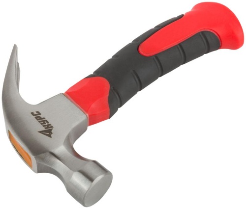 Молоток-гвоздодер, укороченный, фиброглассовая обрезиненная ручка 25 мм, 225 гр | код 44765 | FIT