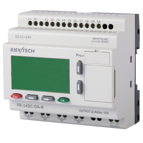 Программируемый логический контроллер PR-14DC-DA-R, 12_24VDC, 10DI(4AI), 4RO, RTC, RS232, RS485, ЖКИ | код PR-14DC-DA-R | Rievtech