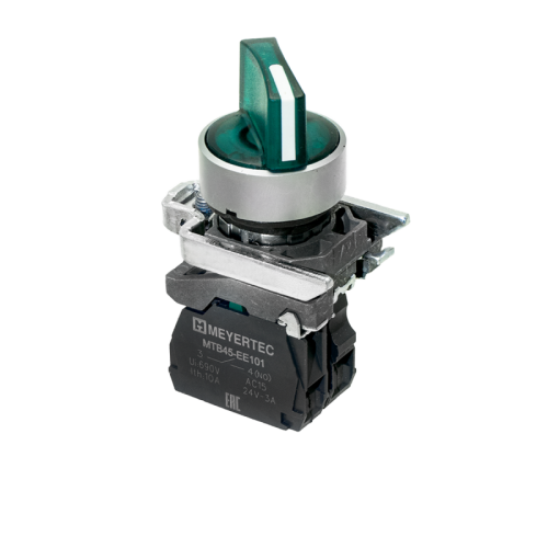 Переключатель на 2 положения с фиксацией и подсветкой, зеленый, 1NO, 24V AC/DC, IP65, металл MTB4-BK23711 | код 137175 | MEYERTEC Переключатель на 2 положения с фиксацией и подсветкой, зеленый, 1NO, 24V AC/DC, IP65, металл MTB4-BK23711 | код 137175 | MEYERTEC