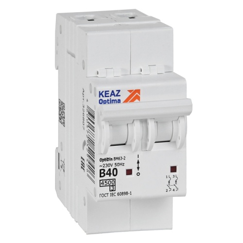 Выключатель автоматический модульный OptiDin BM63-2B40-4,5-УХЛ3 | код 329514 | КЭАЗ Выключатель автоматический модульный OptiDin BM63-2B40-4,5-УХЛ3 | код 329514 | КЭАЗ