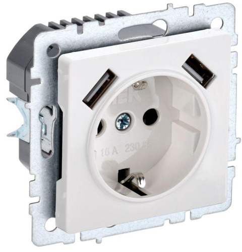 Розетка BRITE РЮш10-1-БрБ 16А с USB A+A 2.1А с заземл. защ. шторки бел. | код. BR-R14-16-U21-D21-K01 | IEK Розетка BRITE РЮш10-1-БрБ 16А с USB A+A 2.1А с заземл. защ. шторки бел. | код. BR-R14-16-U21-D21-K01 | IEK