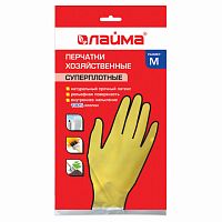 Перчатки хозяйственные латексные LAIMA Премиум , МНОГОРАЗОВЫЕ, хлопчатобумажное напыление, суперплотные, M (средний), 600571 | код 600571 | LAIMA