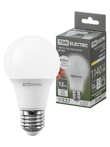 Лампа светодиодная А60 12 Вт, 230 В, 6500 К, E27 TDM | код SQ0340-0378 | TDM Лампа светодиодная А60 12 Вт, 230 В, 6500 К, E27 TDM | код SQ0340-0378 | TDM