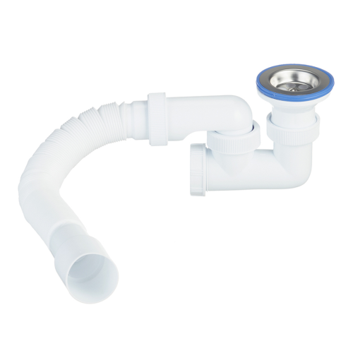 Сифон УНИВЕРСАЛ для душевого поддона с нержавеющей чашкой и с гофротрубой L 600 мм D40/50 | код 30982460 | VIRPlast